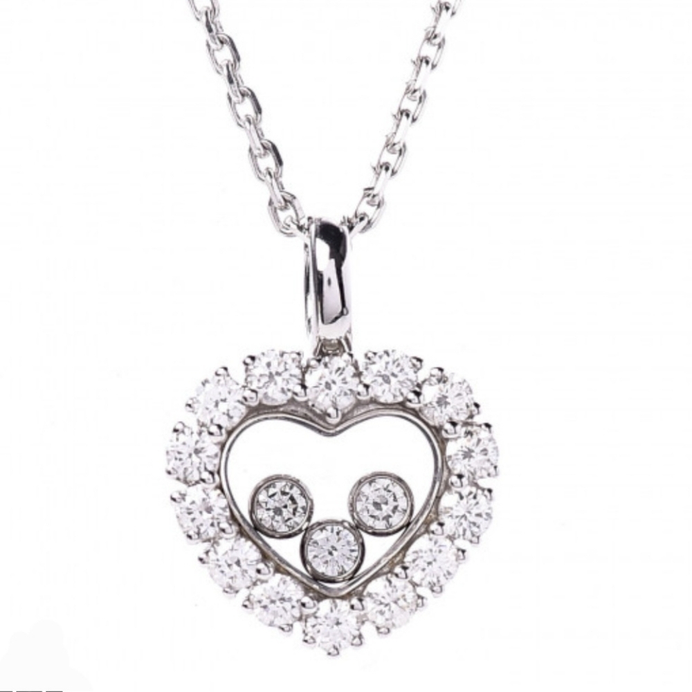 Sterling Silver Floating CZ Crystals Necklace Italy 16 In Chain Sweetheart Heart